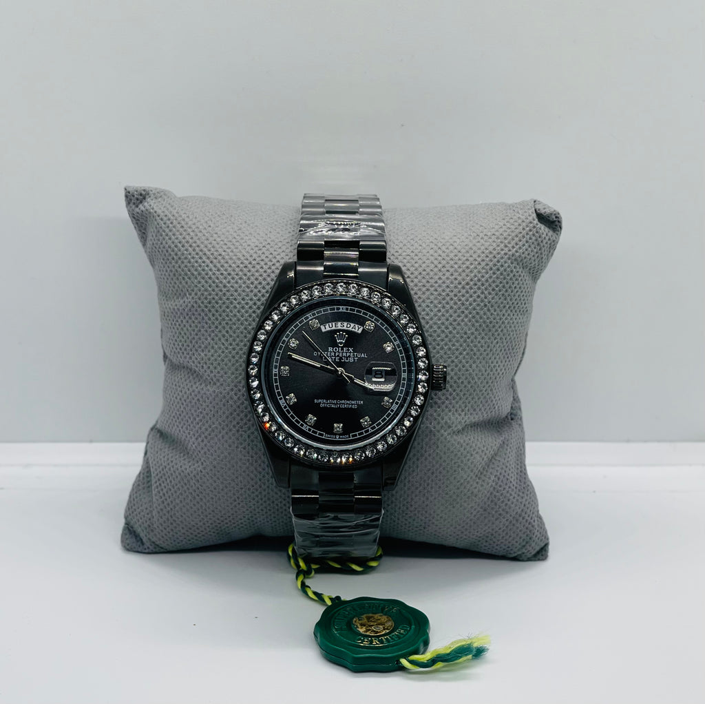 Rolex All Black Diamond Cut Stone