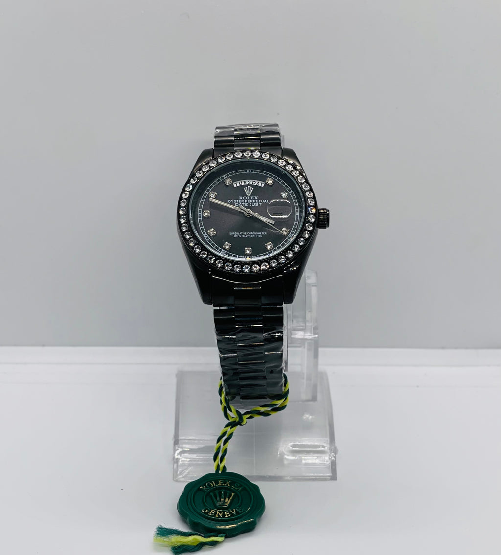 Rolex All Black Diamond Cut Stone