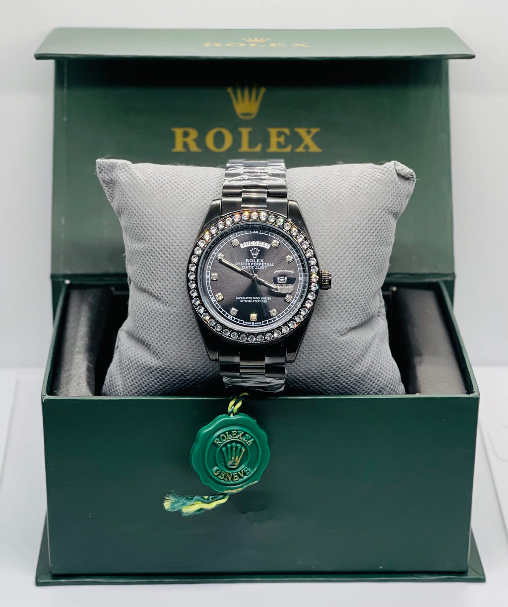 Rolex All Black Diamond Cut Stone