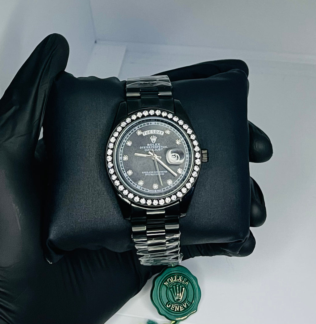 Rolex All Black Diamond Cut Stone